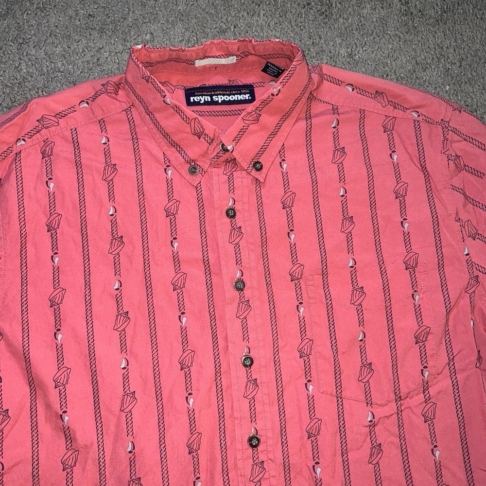 Reyn Spooner Shirt Mens XL Red Hawaiian Seashell Modern Fit Button Down